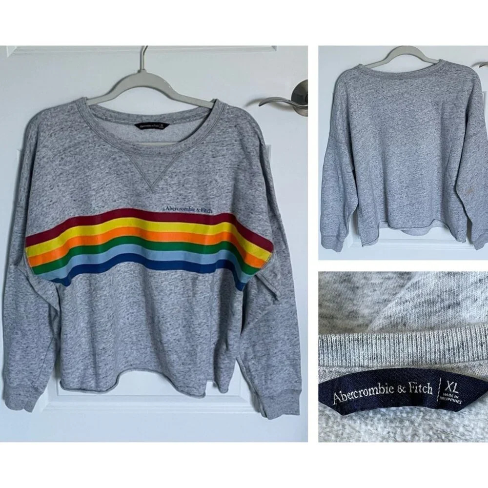 Abercrombie & Fitch Pride Rainbow Striped Cropped Sweatshirt 29406